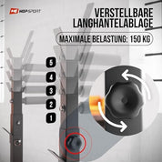 Hop-Sport Hantelbank Klappbar, Multifunktional Trainingsbank mit Langhantel-Ablage und Dip Station, Ideal für Bauchtrainer, Krafttraining & Fitness Zuhause - Max. Belastbarkeit 250 kg