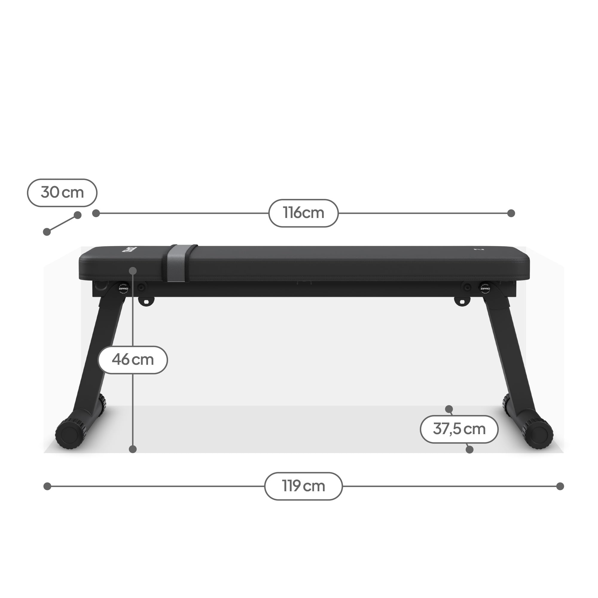 Zipro klappbare Trainingsbank Plank, Flachbank mit Tragegurt und Befestigungsgurt, Belastung 230kg, multifunktionale Hantelbank