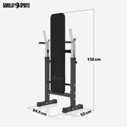 GORILLA SPORTS® Hantelbank - inkl. Hantelset 38/70/100kg, Ablage, Dip-Station, Höhenverstellbar, Klappbar, bis 200kg, Schwarz/Weiß - Trainingsbank mit Langhantelset, Drückerbank, Schrägbank, Flachbank