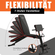 DH FitLife Hantelbank klappbar mit Curlbank & Beinstrecker | Weight Bench | Trainingsbank Fitnessbank multifunktional | Bauchtrainer 7 Stufen verstellbar