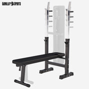 GORILLA SPORTS® Hantelbank - inkl. Hantelset 38/70/100kg, Ablage, Dip-Station, Höhenverstellbar, Klappbar, bis 200kg, Schwarz/Weiß - Trainingsbank mit Langhantelset, Drückerbank, Schrägbank, Flachbank