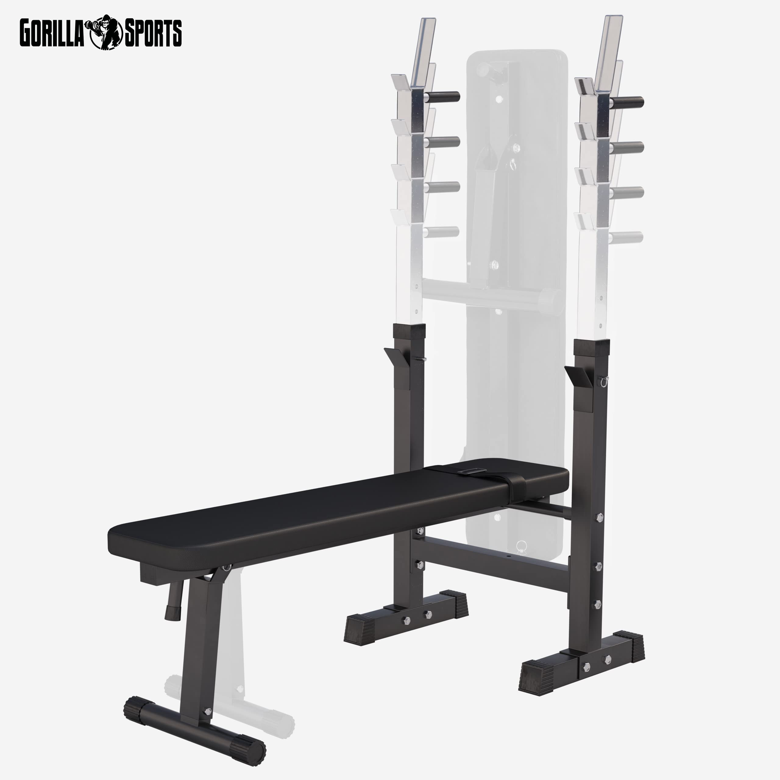 GORILLA SPORTS® Hantelbank - inkl. Hantelset 38/70/100kg, Ablage, Dip-Station, Höhenverstellbar, Klappbar, bis 200kg, Schwarz/Weiß - Trainingsbank mit Langhantelset, Drückerbank, Schrägbank, Flachbank