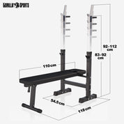 GORILLA SPORTS® Hantelbank mit Ablage - Dip-Station, Verstellbare Höhe und Neigungswinkel, Klappbar, bis 200 kg, Schwarz oder Weiß - Drückerbank, Flachbank, Multifunktion, Trainingsbank