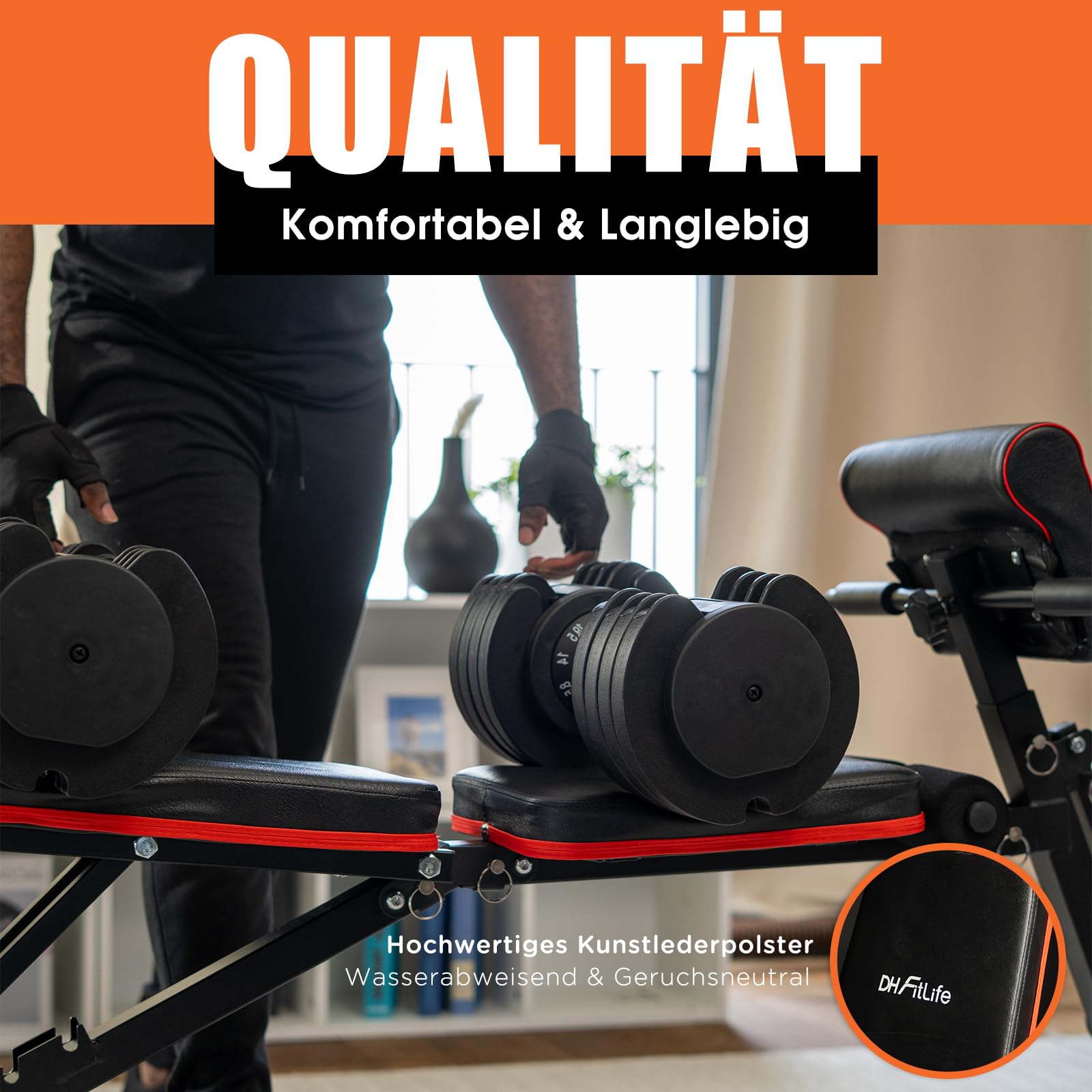 DH FitLife Hantelbank klappbar mit Curlbank & Beinstrecker | Weight Bench | Trainingsbank Fitnessbank multifunktional | Bauchtrainer 7 Stufen verstellbar