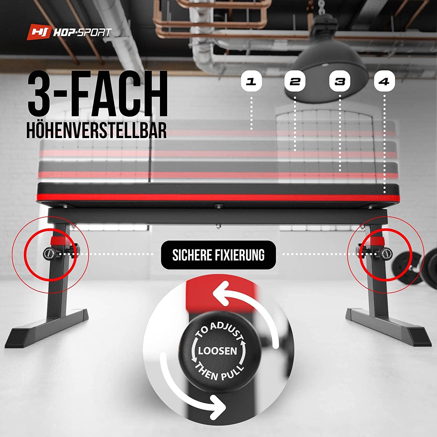Hop-Sport Hantelbank klappbar verstellbar – Trainingsbank für Zuhause, Fitnessgerät für Krafttraining & Bankdrücken, belastbar bis 200 kg