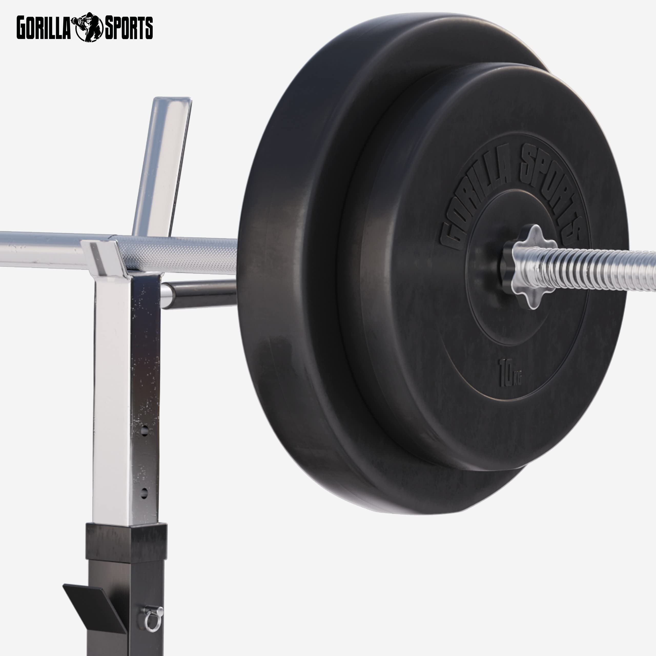 GORILLA SPORTS® Hantelbank - inkl. Hantelset 38/70/100kg, Ablage, Dip-Station, Höhenverstellbar, Klappbar, bis 200kg, Schwarz/Weiß - Trainingsbank mit Langhantelset, Drückerbank, Schrägbank, Flachbank
