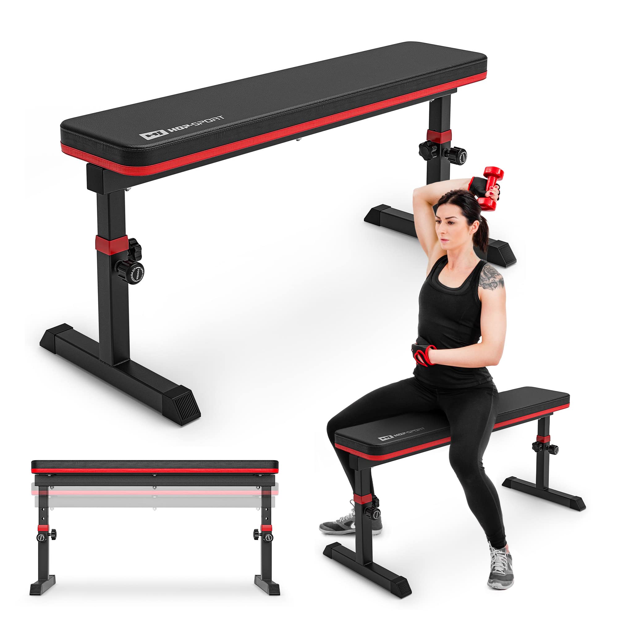 Hop-Sport Hantelbank klappbar verstellbar – Trainingsbank für Zuhause, Fitnessgerät für Krafttraining & Bankdrücken, belastbar bis 200 kg