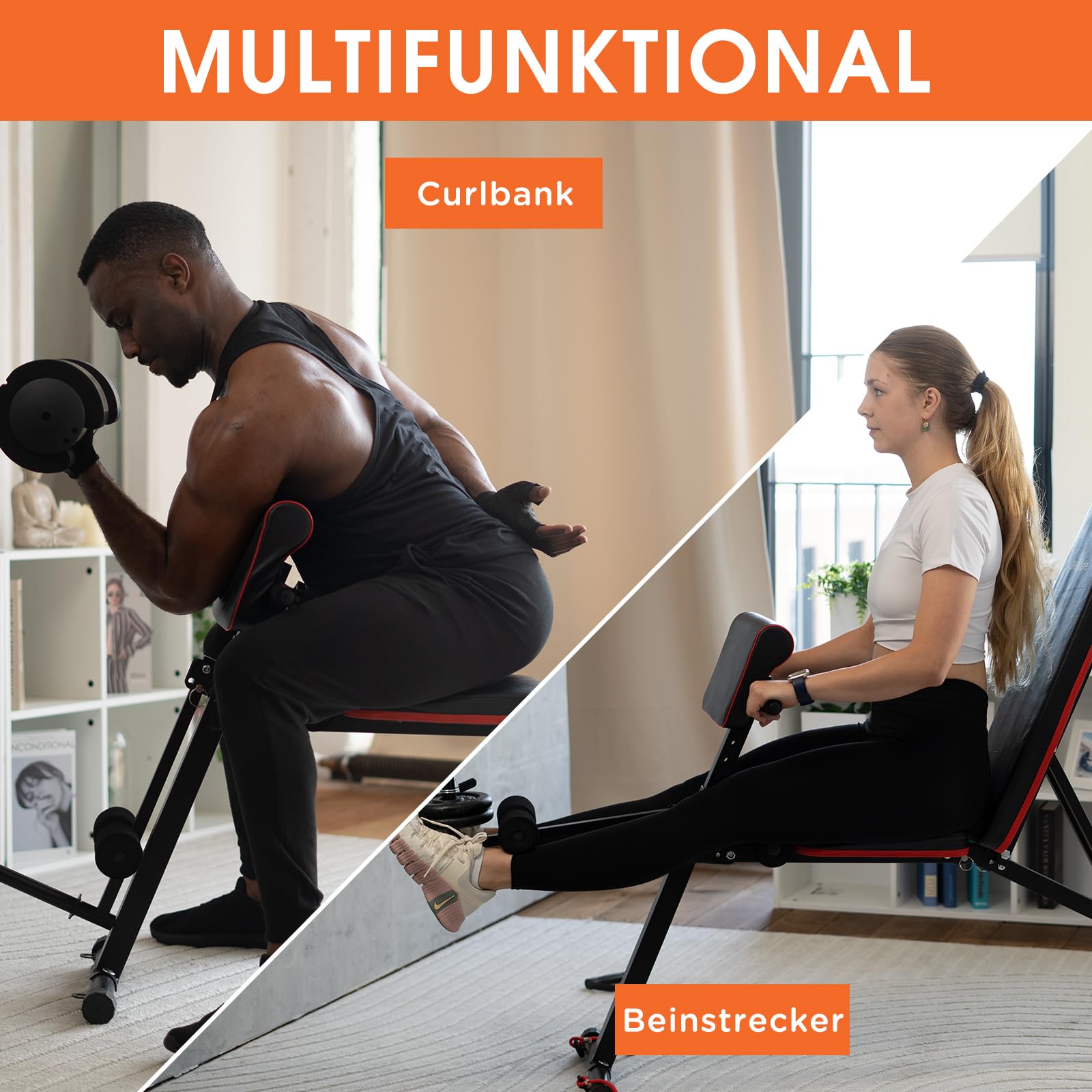 DH FitLife Hantelbank klappbar mit Curlbank & Beinstrecker | Weight Bench | Trainingsbank Fitnessbank multifunktional | Bauchtrainer 7 Stufen verstellbar