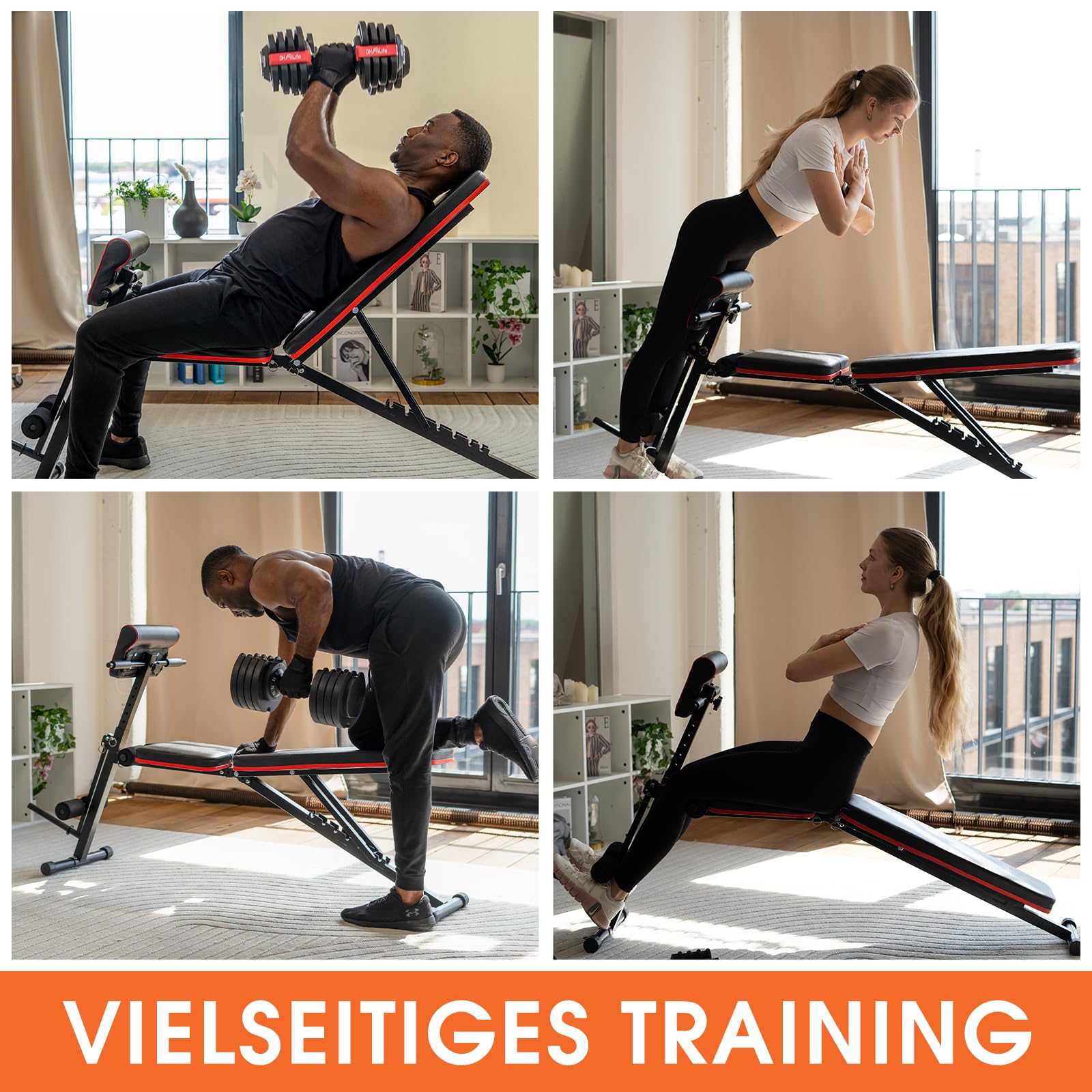 DH FitLife Hantelbank klappbar mit Curlbank & Beinstrecker | Weight Bench | Trainingsbank Fitnessbank multifunktional | Bauchtrainer 7 Stufen verstellbar