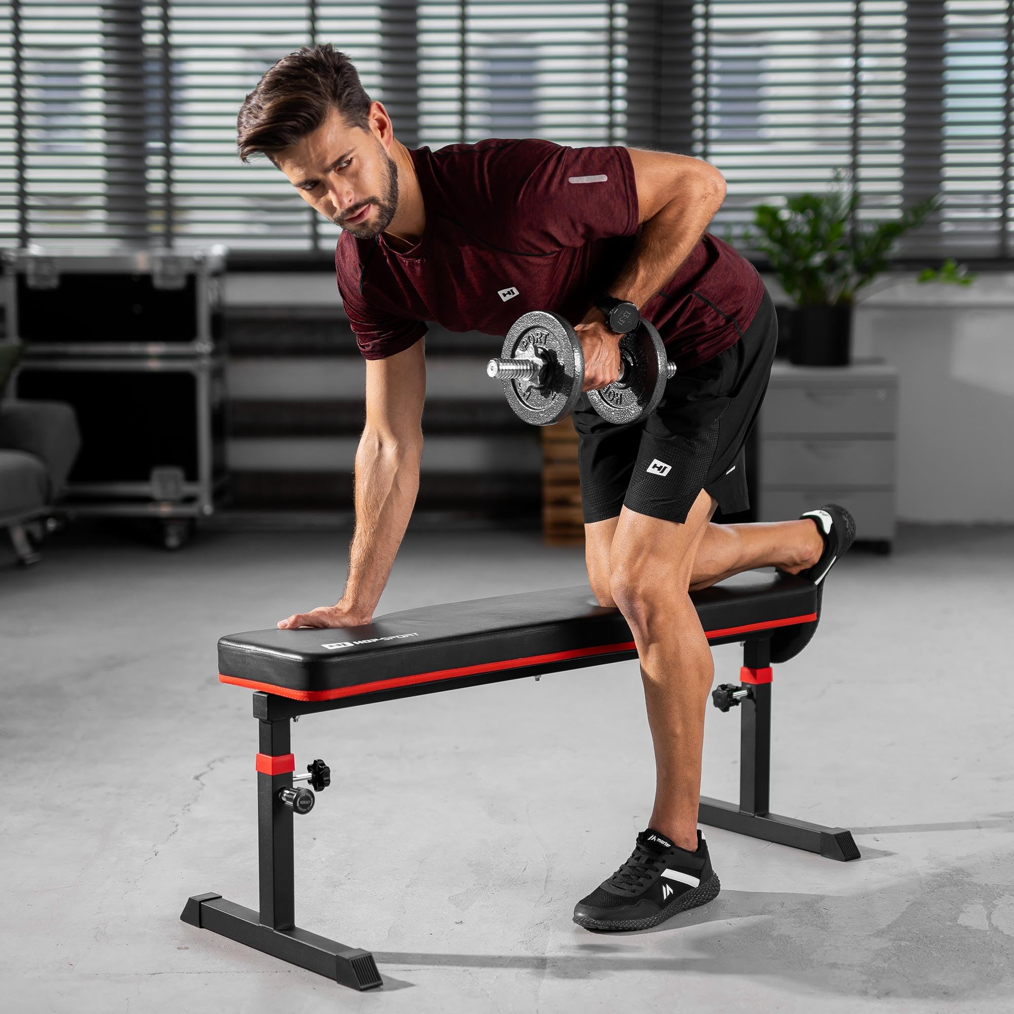 Hop-Sport Hantelbank klappbar verstellbar – Trainingsbank für Zuhause, Fitnessgerät für Krafttraining & Bankdrücken, belastbar bis 200 kg