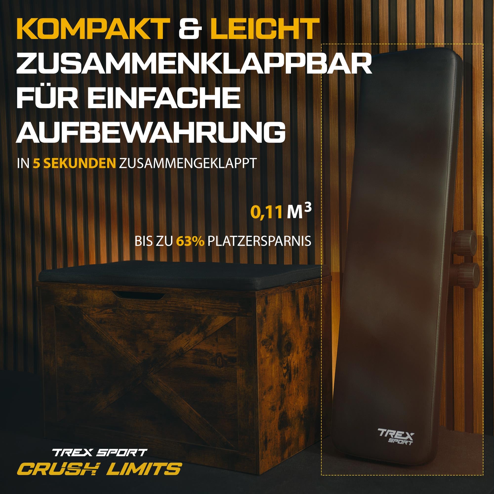 TREX SPORT Flachbank TX-100B | Hantelbank klappbar für Krafttraining | Home Gym Trainingsbank für Bankdrücken | Stahlrahmen, rutschfest, gepolstert