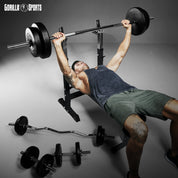 GORILLA SPORTS® Hantelbank mit Ablage - Dip-Station, Verstellbare Höhe und Neigungswinkel, Klappbar, bis 200 kg, Schwarz oder Weiß - Drückerbank, Flachbank, Multifunktion, Trainingsbank