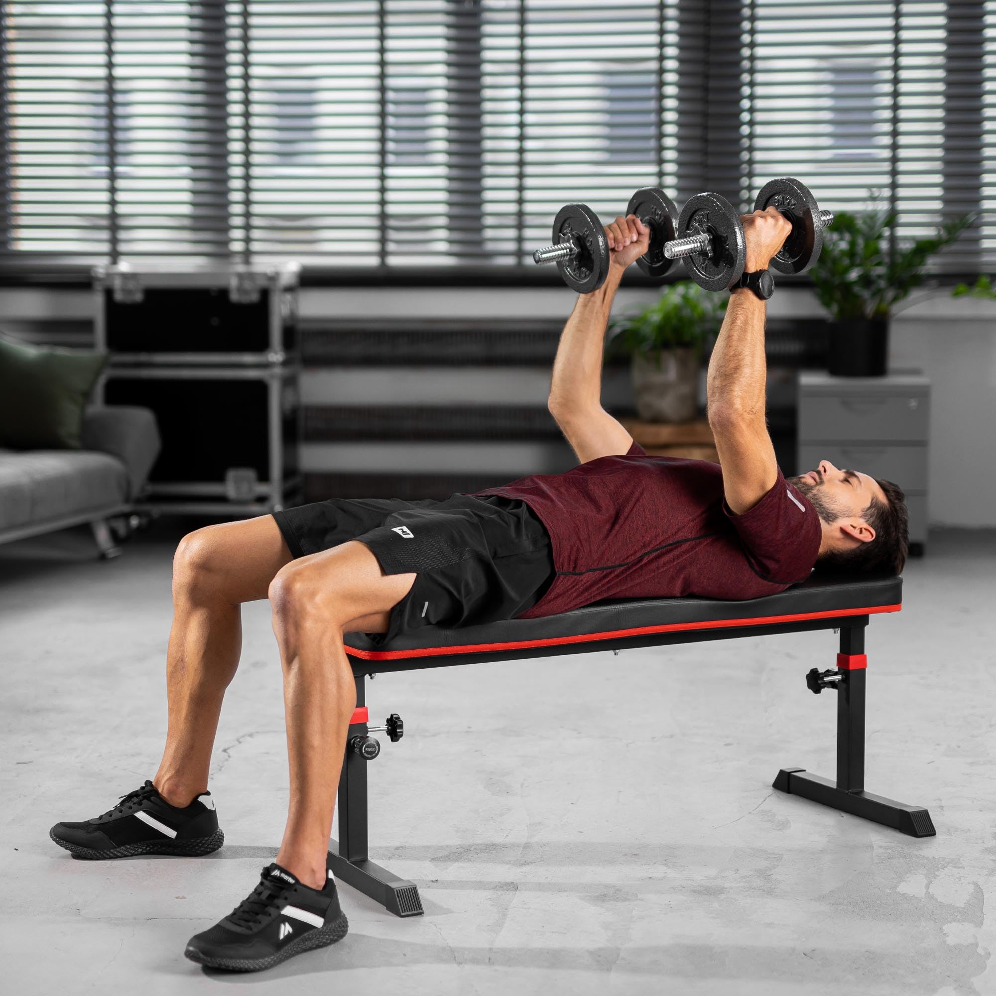 Hop-Sport Hantelbank klappbar verstellbar – Trainingsbank für Zuhause, Fitnessgerät für Krafttraining & Bankdrücken, belastbar bis 200 kg